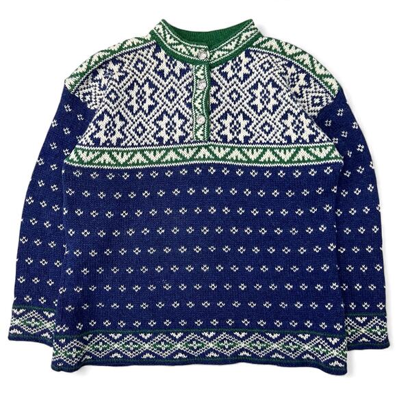 Vintage LL Bean Nordic Fair Isle Pattern Ski Holiday Sweater Christmas Knit USA - Picture 1 of 10